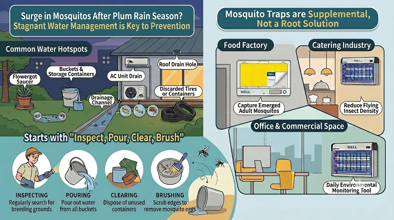 Standing water creating mosquito breeding conditions after rainy season