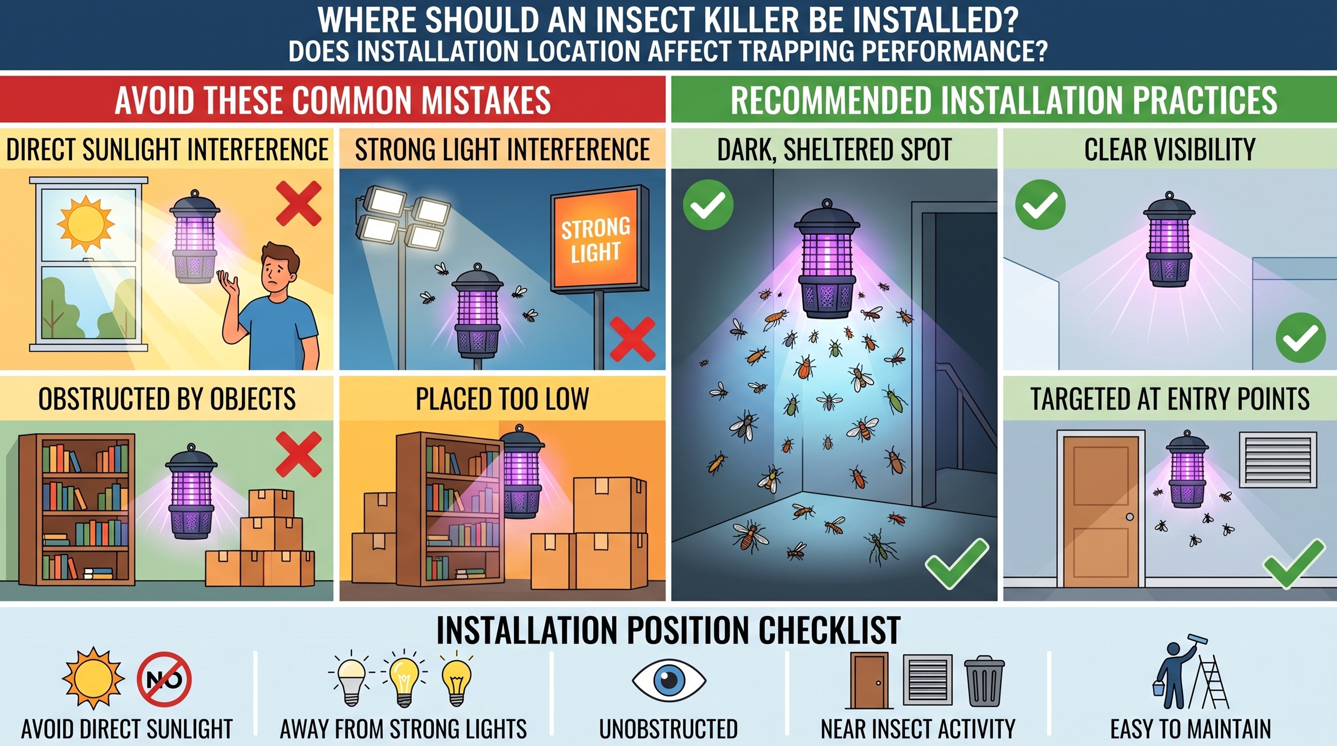 Insect killer installation location and trapping performance